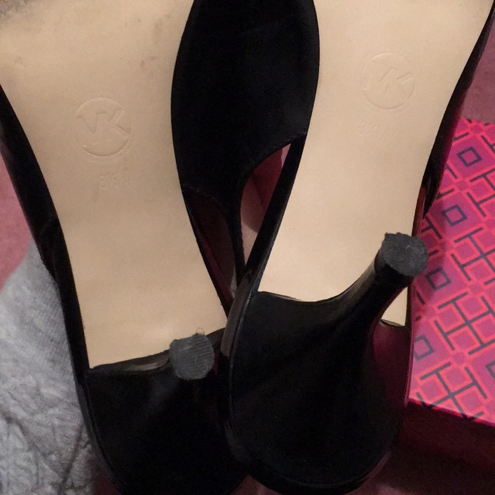 Black leather MK sling back heels